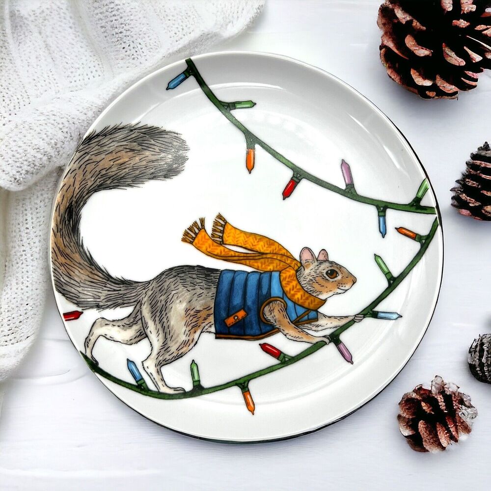 NEW West Elm Rachel Kozlowski Dapper Animal Plate Squirrel Christmas Decor Plate
